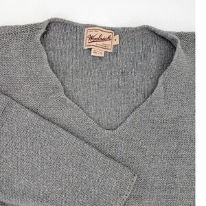 Woolrich V-Neck Sweater Womens Medium Grey 100% Cotton Made in USA Knit Pullover